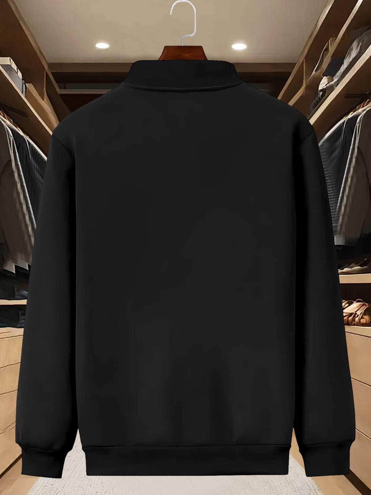 Men'S Trendy Autumn Winter Jacket, Western Print Style, Casual Business Youth Bomber, Stand-Up Collar Top Coat - Black