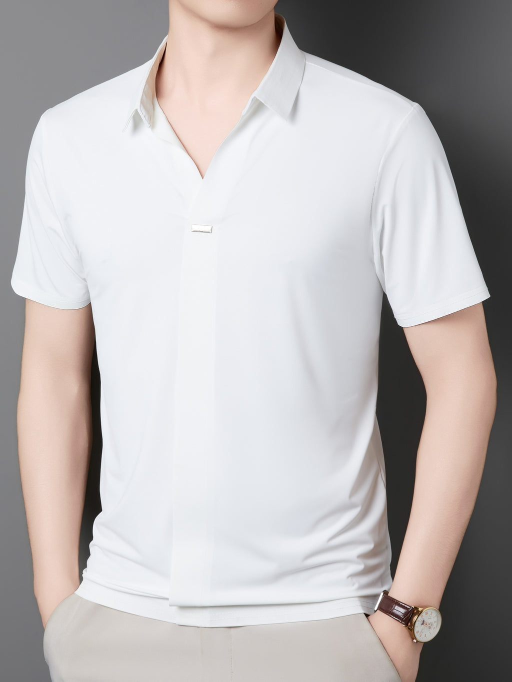 New Men's Seamless Short-Sleeve Shirt, Suitable for Business Casual Wear, Ideal for Both Work and Formal Occasions, Casual and Comfortable Style - White