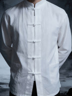New Chinese Style Men'S Long Sleeve Shirt - And Linen Ethnic Characteristic Practice Clothes - Zen Retro Tang Style Thin Jacket (Solely Includes One Jacket) - White