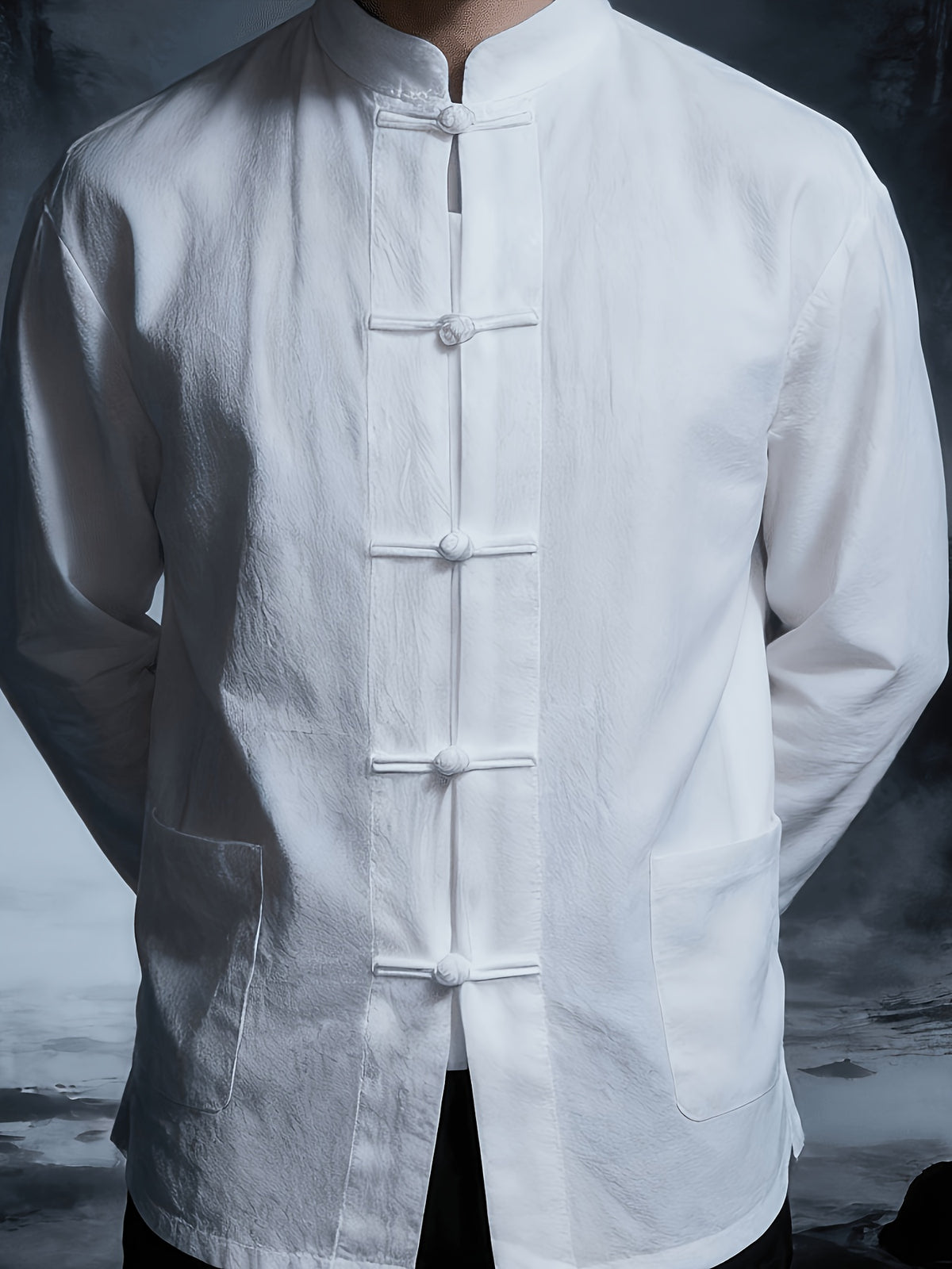 New Chinese Style Men'S Long Sleeve Shirt - And Linen Ethnic Characteristic Practice Clothes - Zen Retro Tang Style Thin Jacket (Solely Includes One Jacket) - White