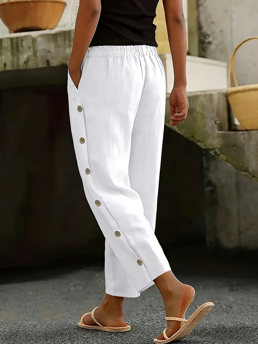 Solid Color Multi-Button Fashion Casual Ankle Pants - Casual Pants 0427 - White