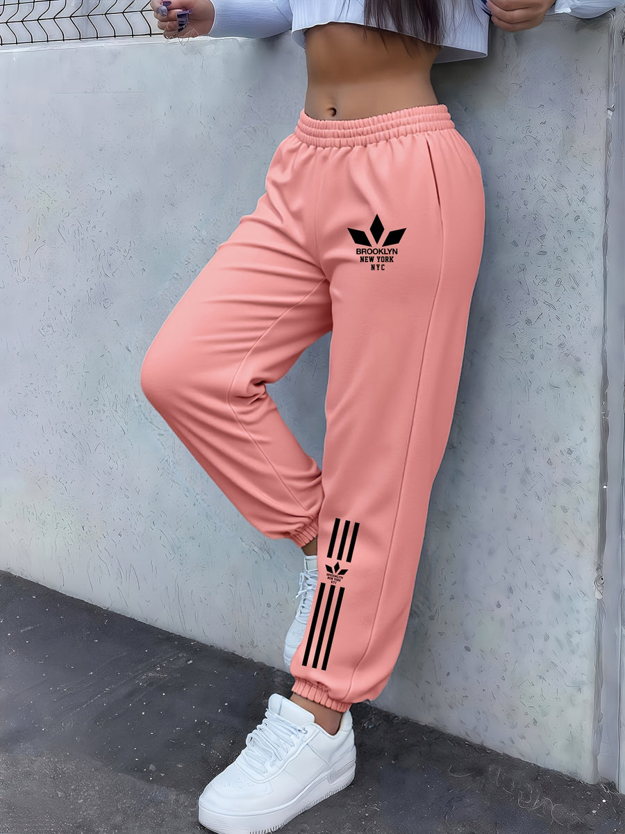 High-Waist Letter Print Ankle-Cinching Sweatpants Women'S Street Casual Commute Outing Jogging Pants Loose Drapey Versatile Home Outdoor Trousers - pink