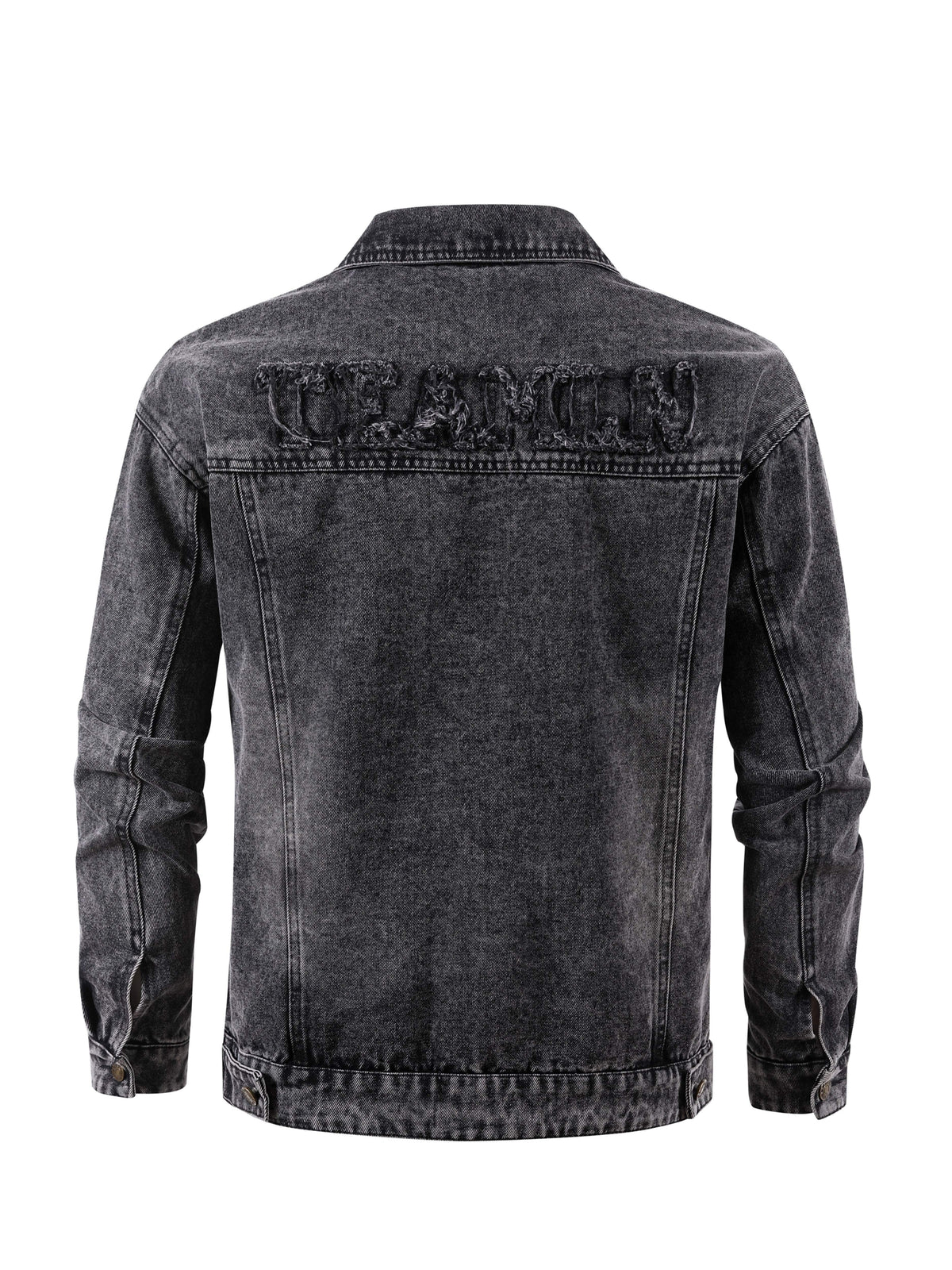 Men's Vintage Washed Denim Jacket Oversized Lapel Button Casual Trucker Coat Loose Fit Classic Jean Outerwear for European Sizes - Black Gray