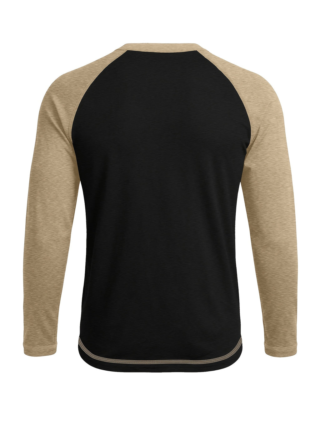 Cross-Border Men'S Long Sleeve Round Neck T-Shirt, Export European And American Men'S Clothing Color-Block Top Base Layer - Black