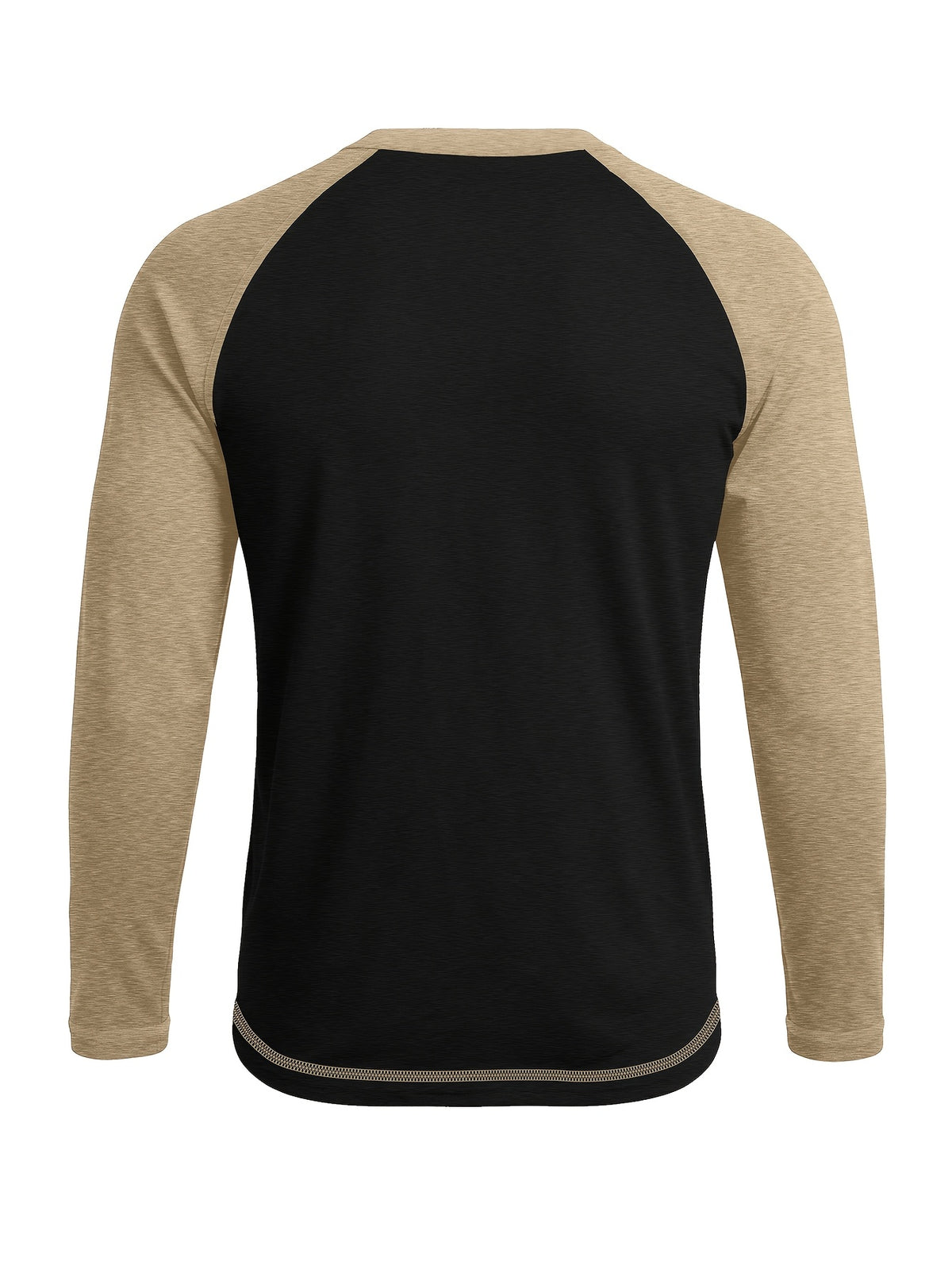 Cross-Border Men'S Long Sleeve Round Neck T-Shirt, Export European And American Men'S Clothing Color-Block Top Base Layer - Black