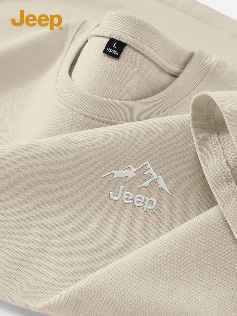JEEP Men'S 100% Short Sleeve T-Shirt, Casual Fashion Comfort Sports Tee for Summer - Light Khaki