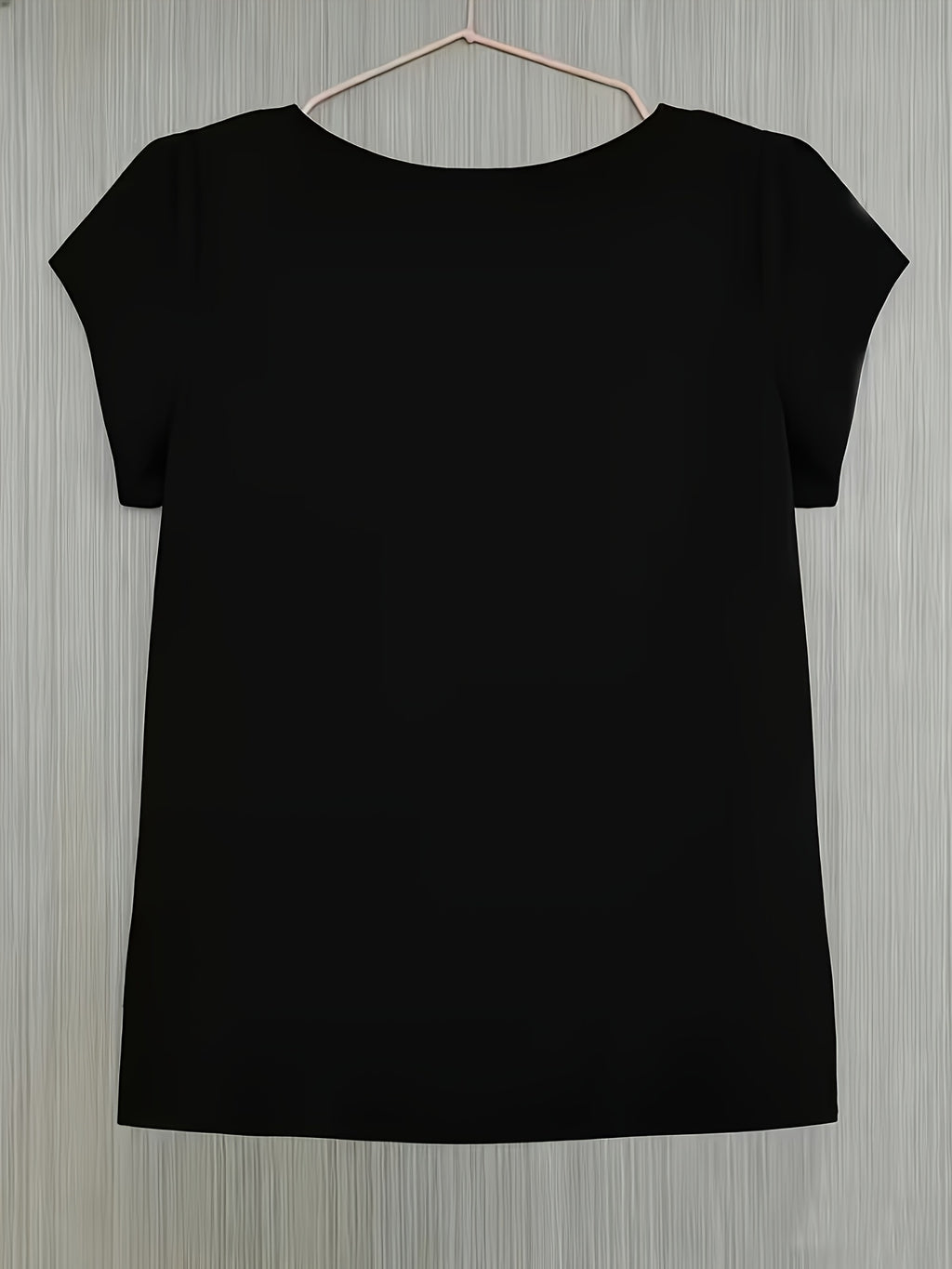 Elegant Fashion Solid Color Round Neck Top for Women - Black