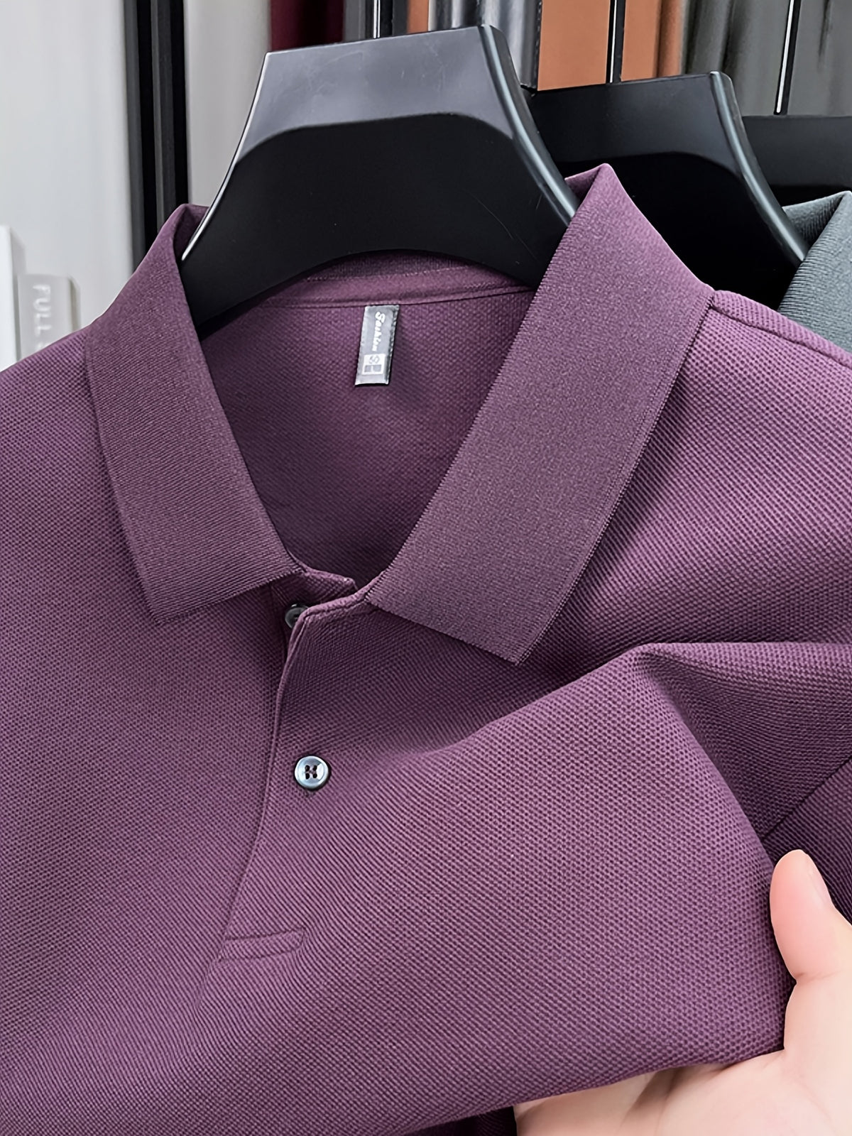 Spring and Autumn Men's Lapel Polo Shirt, Fashionable Solid Color Base Layer Top, Versatile Business Casual Long Sleeve T-Shirt, Suitable for Daily Work Scenes, The Best Gift for Friends and Relatives - Fuchsia