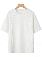 Men'S Casual T-Shirt American Light Luxury Studded Design Round Neck Men'S Summer Easy Fashion All-Match Pullover Top in Stock - White