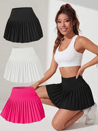 Women's Skirt Set of Three, Multi-Color Pleated Skirts in White, Black, and Burgundy, Includes Lined Pants - Mixed colors