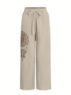 Elegant Special Wide-Leg Pants, Embroidered, Simple, Casual, Wide-Leg, Spring/Autumn, Women's Trousers "YT - Off-white