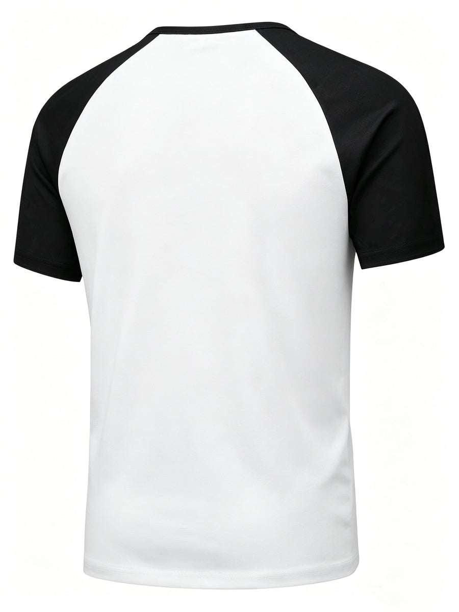 5-Pcs Summer Men'S Short-Sleeve T-Shirt, Raglan Sleeve Henley Shirt, Multi-Color Solid Casual Sports Top, Button-Up Round Neck Shirt - White