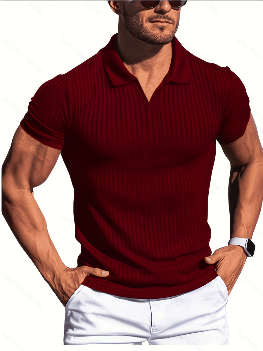 KJ-P6-V Summer Beach Athletic Style Polo Shirt Men'S Vertical Striped Collar Short Sleeve Fitness Casual Versatile T-Shirt 3pcs Set - Dark Gray Red Light Gray