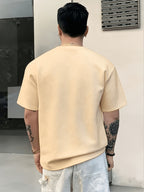 [Villa Le Water OBM] 3pcs Set Men'S Summer Fashion Round Neck T-Shirt, 3D Geometric Pattern Men'S Top, Comfortable And Versatile Short Sleeve, Suitable for Outdoor Street, Daily Casual, Outdoor Sports - White+Apricot+created-sapphire