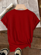 Disney Minnie with a Smile on Her Cheek Printed Fashion Women'S Round Neck Casual T-Shirt, Comfortable Fabric Short Sleeved, Round Neck Women'S T-Shirt, Worn in Spring And Summer - Red