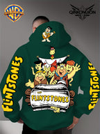 Warner Official Men's Hoodie, Stone Age Family Travel Happy Nostalgic Print Design, Machine Washable, Warm and Casual for Autumn and Winter Daily Drawstring Hoodie, Multi Functional Sports and Leisure Loose Fit - Green
