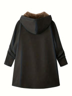 Solid Color Thermal Lined Hooded Jacket for Autumn/Winter Warmth and Casual Wear - Black
