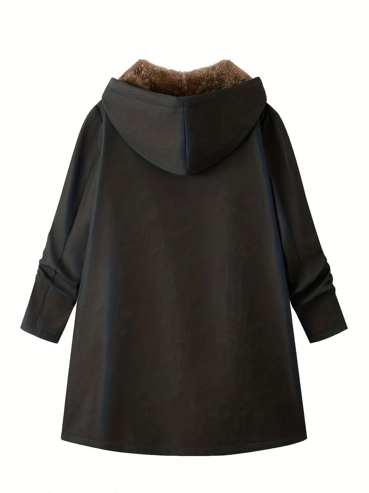 Solid Color Thermal Lined Hooded Jacket for Autumn/Winter Warmth and Casual Wear - Black