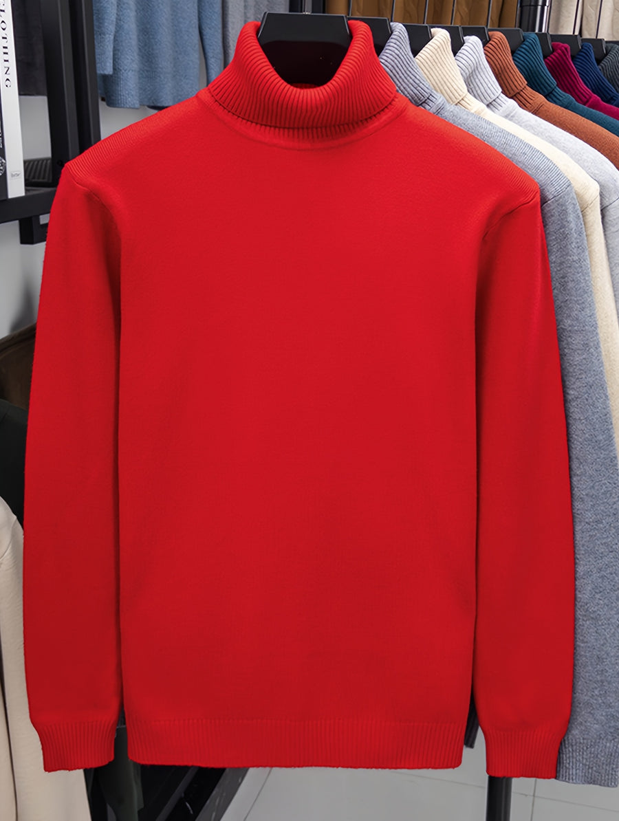 Men'S Autumn Winter Turtleneck Sweater, 10 Colors Available Solid Basic Style Elastic Warm Ribbed Cuff Casual Slim Fit Base Layer Pullover, Knit - Red