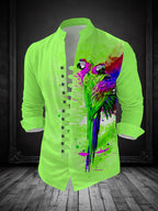 Men'S Fashion Stand Collar Long Sleeve Shirt with 11-Row Buttons Casual Versatile Top - Mixed Color 2