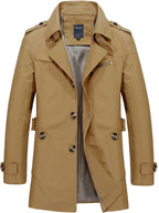 Men'S Lapel Mid-Length Casual Trench Coat, Single-Breasted Utility Style Jacket, with Epaulettes, Metal Buttons, Zipper-Decorated Pocket, Spring/Autumn Casual Outerwear, Suitable for Office And Daily Commute, Men'S Business Coat - Yellowish-brown