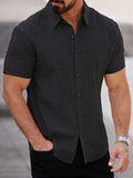 Men'S Casual Short Sleeve Pocket Shirt for Summer - Black