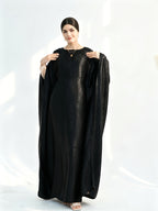1pc Fashion Satin Bright Elegant Vacation Comfortable Loose Long Sleeve Solid Color Simple Breathable Casual Women's Abaya Dress, Abayas for Women, Muslim Khimar Robe, Chic Femme Robe, Elegant Women's Abaya, Muslim Women's Clothing - Black