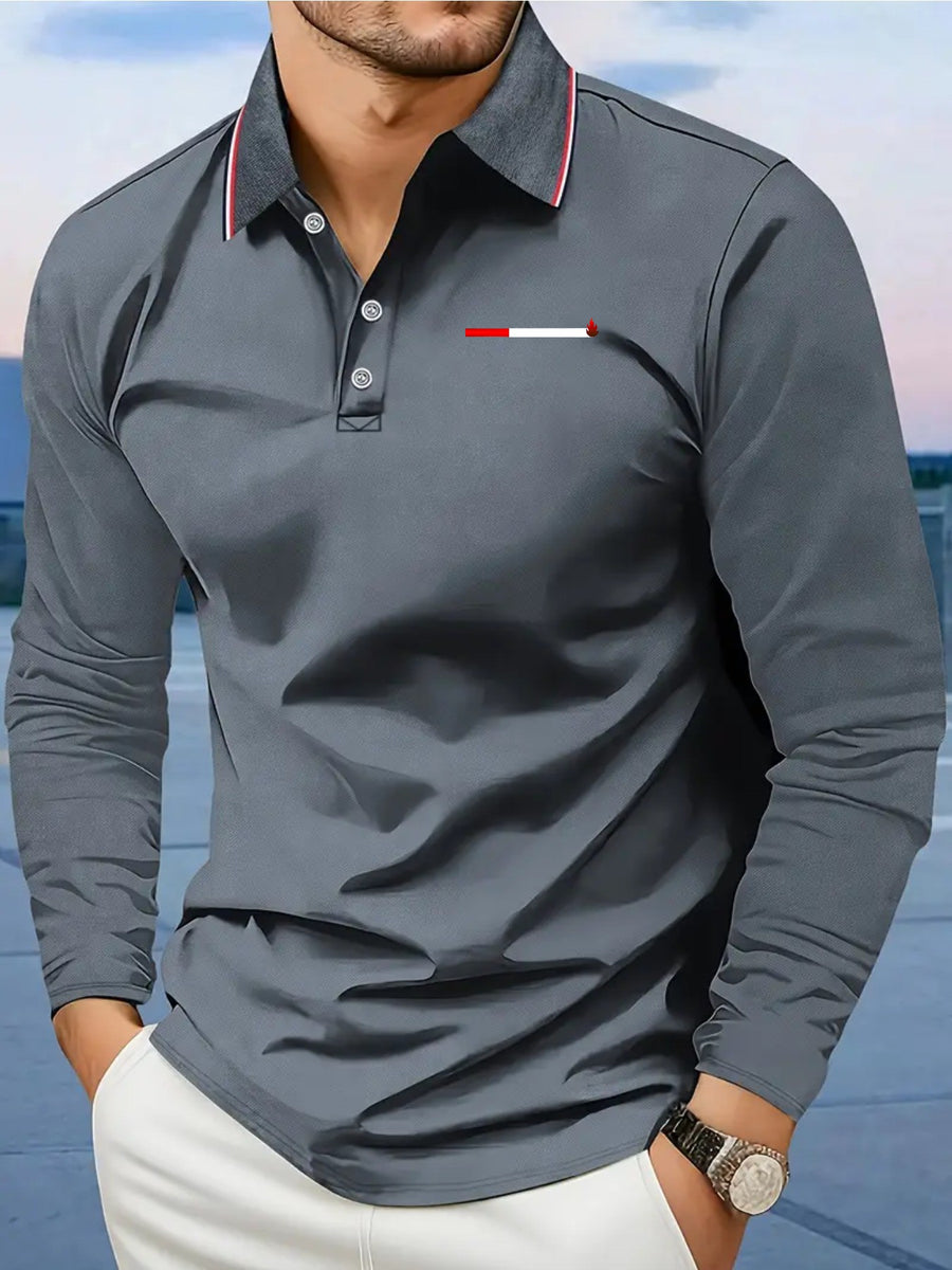 Smoke Pattern Men'S Summer Long-Sleeved Shirt Polo Shirt Golf Shirt Fabric Soft Comfortable Breathable Outdoor Sports Or Home Men'S Daily Matching YD253 - Grey