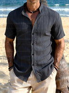[Uomo Le Mi OBM] 3pcs Men'S Summer Short Sleeve Shirts | Lightweight Breathable Solid Color Button-Up Casual Shirts with Stand Collar, Machine Washable for Beach Vacation, Pool Party & Casual Attire, High Quality, Dad Christmas Gifts, Slim Fit, Daily - Mixed Colors 19