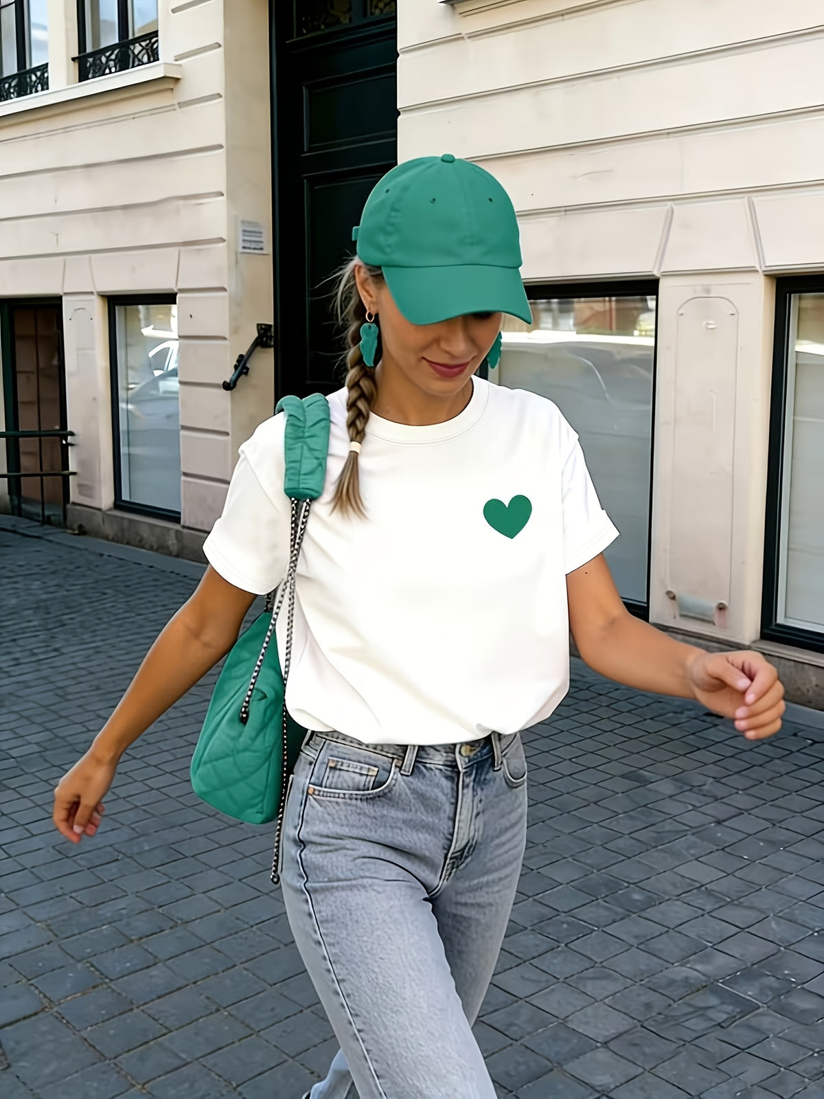 Women'S Short Sleeve T-Shirt, Front And Back Print Round Neck Top Casual Graphic Tee - White