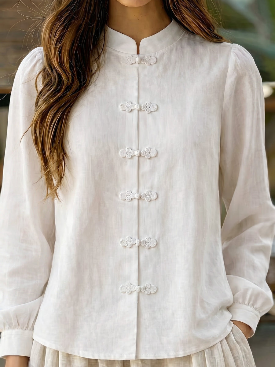 Chinese Style Buttons, Pure Shirts, 2026 Autumn New - White