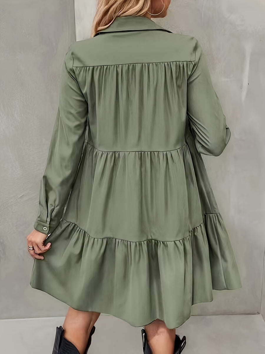 Elegant Long Sleeve A-line Casual Shirt Skirt - Army Green