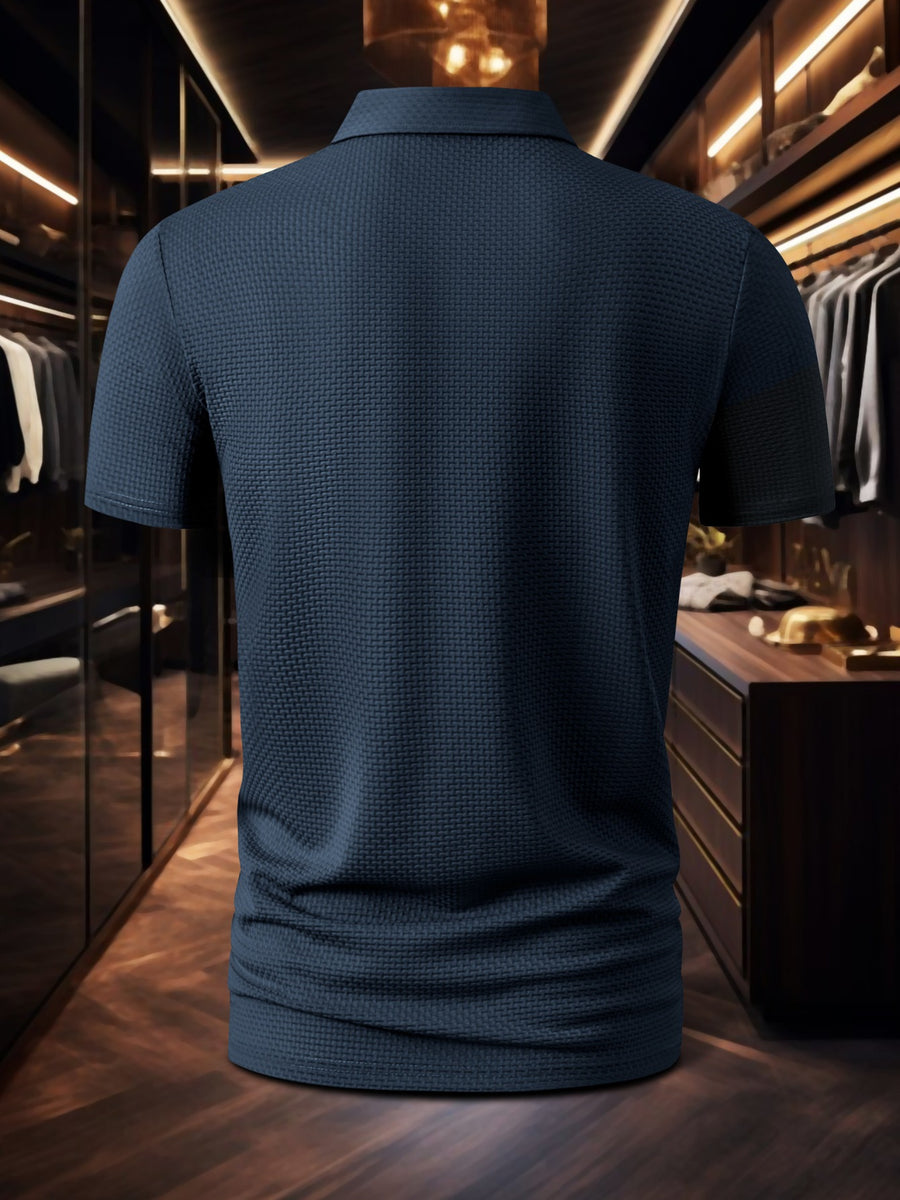 New Fabric Men'S Top, Printed Polo Shirt with Pleat-Press Craft, Premium Summer Sports-Casual Short-Sleeve Solid-Color T-Shirt, Half-Sleeve Top, Ideal for Golf, Fishing, Basketball, Fitness, And Beach Occasions - Navy Color