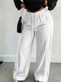 Halloween Autumn/Winter 2027NEW Women's Drawstring Waist Pocket Patchwork Casual Sweatpants, Ladies' Spring Autumn Casual Drawstring, Pockets, Side Stripe Natural Straight Leg Long Loose Pants, Casual Daily Wear, Back to - Grey