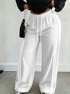 Halloween Autumn/Winter 2027NEW Women's Drawstring Waist Pocket Patchwork Casual Sweatpants, Ladies' Spring Autumn Casual Drawstring, Pockets, Side Stripe Natural Straight Leg Long Loose Pants, Casual Daily Wear, Back to - Grey