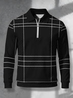 Men's Lapel Half-Zip Polo Shirt, Geometric Vintage Style Casual Polo Top, Suitable for Spring and Autumn Wear, Gift for Boyfriend - Mixed colors