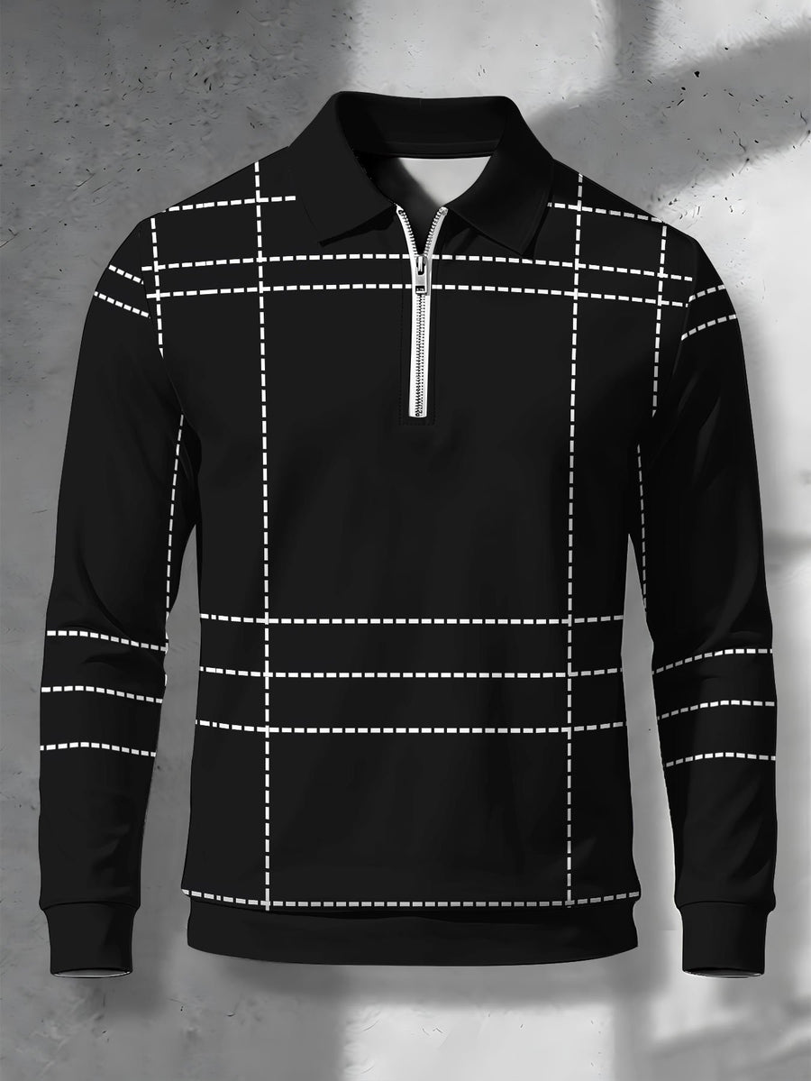 Men's Lapel Half-Zip Polo Shirt, Geometric Vintage Style Casual Polo Top, Suitable for Spring and Autumn Wear, Gift for Boyfriend - Mixed colors