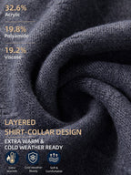 Men's Grey Polo Sweater, Faux 2pcs Shirt-Collar Design, V-Neck & Subtle Diamond Knit Pattern, Classic Refined Style, Warm Autumn Winter Pullover for Casual Wear, Golf & Outdoor Activities - Medium Gray