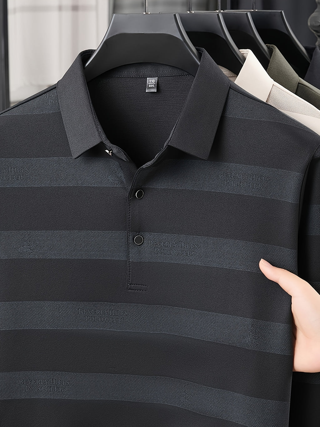Multi-Color Striped Polo Shirt for Men, Micro-Velvet Long Sleeve Polo, Button-Up Collar 3-Button Pullover Top, Smooth Soft Skin-Friendly Fabric, Business Commute Travel Top, Fishing Home Daily Loose Casual Men'S Clothing - Charcoal Gray