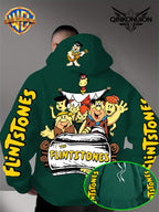 Warner Official Men's Hoodie, Stone Age Family Travel Happy Nostalgic Print Design, Machine Washable, Warm and Casual for Autumn and Winter Daily Drawstring Hoodie, Multi Functional Sports and Leisure Loose Fit - Green