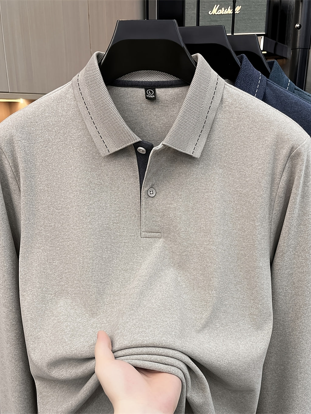 [Star Prosperity Selection] Spring/Autumn Men'S Lapel Polo Shirt, Fashionable Easy Top Solid Color Base Layer, Business Casual Long Sleeve T-Shirt, Best Gift for Friends And Relatives - Light Apricot