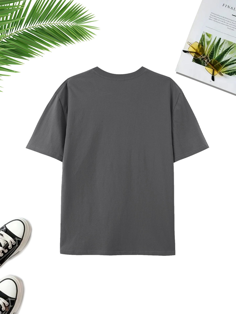 Easy WB Logo Vs. Line-Heavy Rabbit, One Easy One Complex with Layers, Breathable And Skin-Friendly Short Sleeve, Casual Fitness Sports Versatile Men'S Top - Dark Gray