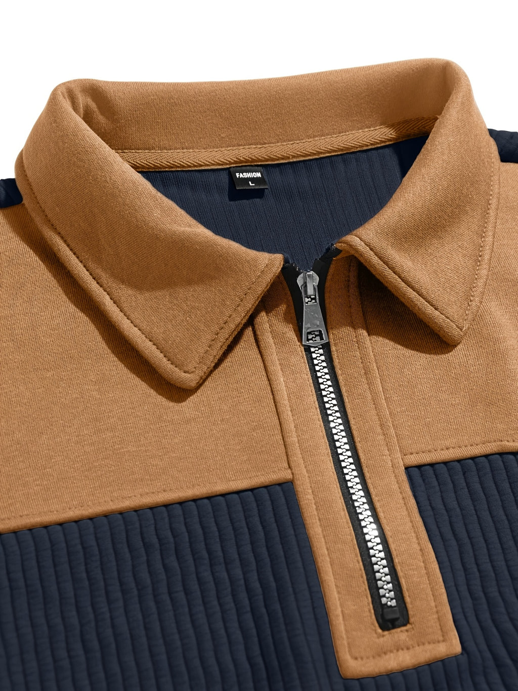 Light Luxury Color-Block Patchwork Half-Zip Lapel Sweater, Men'S Pinstripe Stretch Long Sleeve Casual Commuter Top - Navy Color