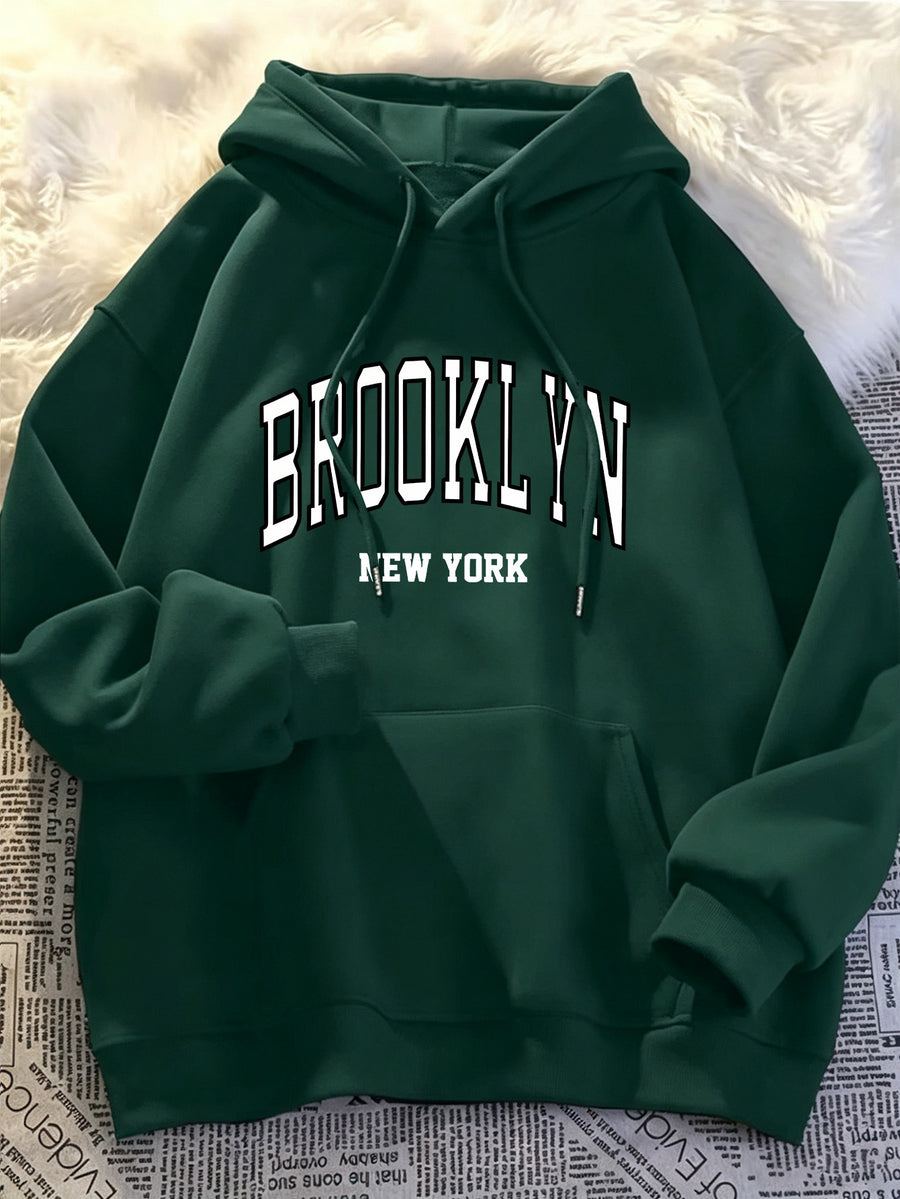 BROOKLYN NEW‑YORK Unisex Versatile Hoodie, Casual and Comfortable Long-Sleeve Pullover, Suitable for Spring, Autumn, and Winter - Dark Green