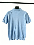 Men'S Knit Short-Sleeve Polo Shirt, Human Silhouette Embroidered Collar Top, Business Breathable Short Sleeve - Sky Blue