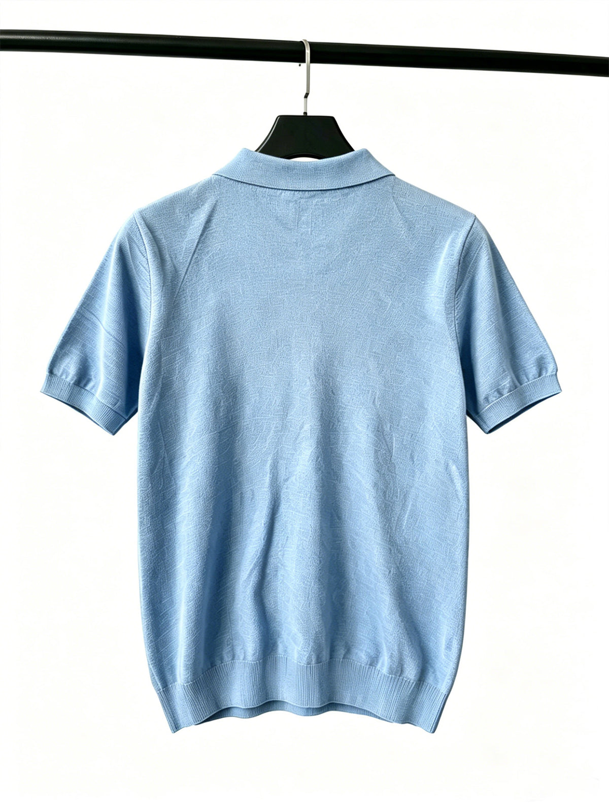 Men'S Knit Short-Sleeve Polo Shirt, Human Silhouette Embroidered Collar Top, Business Breathable Short Sleeve - Sky Blue