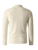 Men'S Autumn Long Sleeve Collar Shirt Outdoor Casual Sports Print Half-Zip Polo Shirt - Khaki