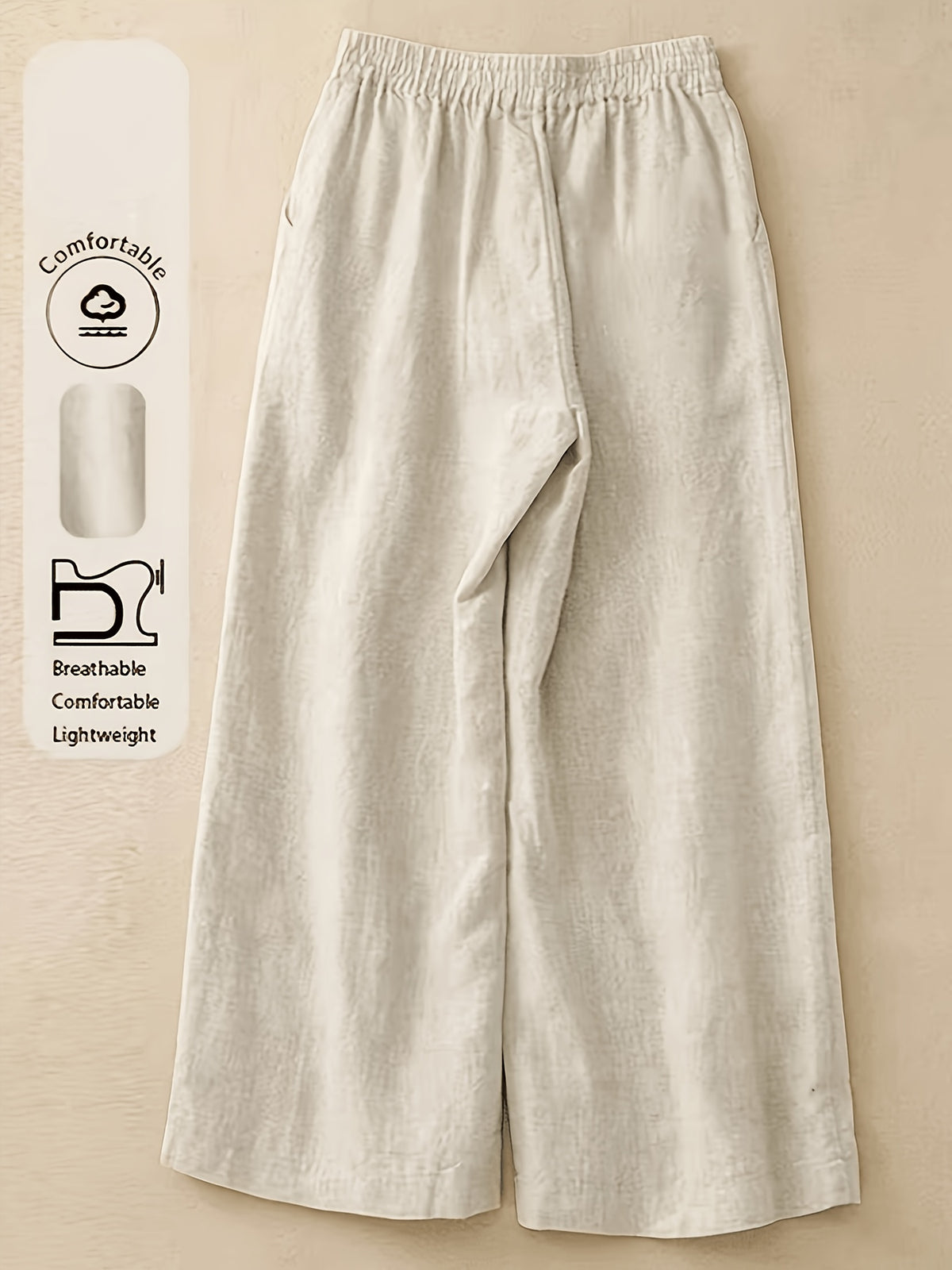Women's Straight-Leg Ankle Pants with Button Closure & Detail - Loose-Fit Trousers Suitable for Seasons, Solid Color Casual to Dressy Wear, Machine Washable Non-Stretch Pants for Office, Everyday Outfits - Milky
