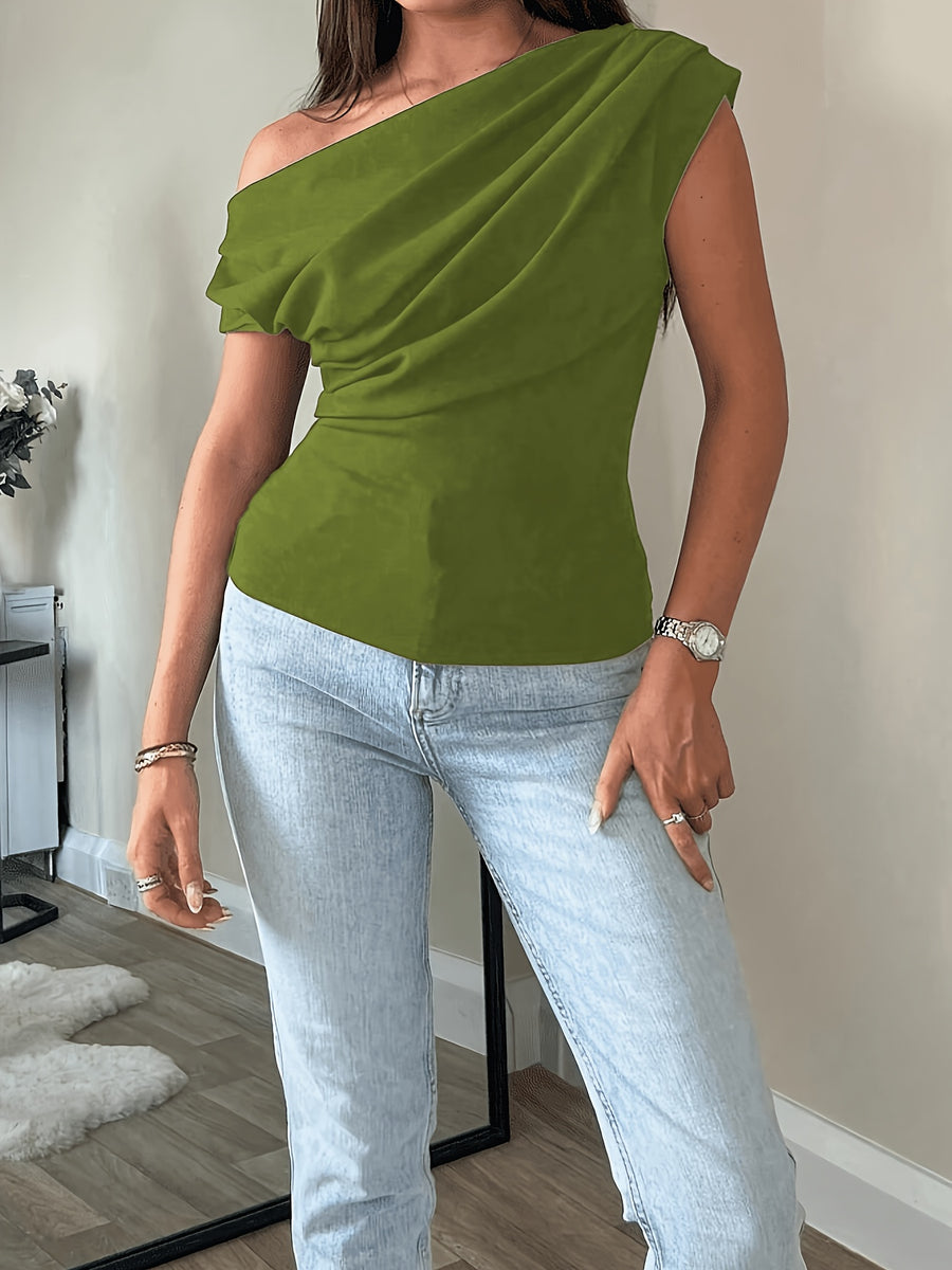 Elegant Casual Fashion Off-Shoulder Short Top Slim Sexy Women'S Blouse - Green