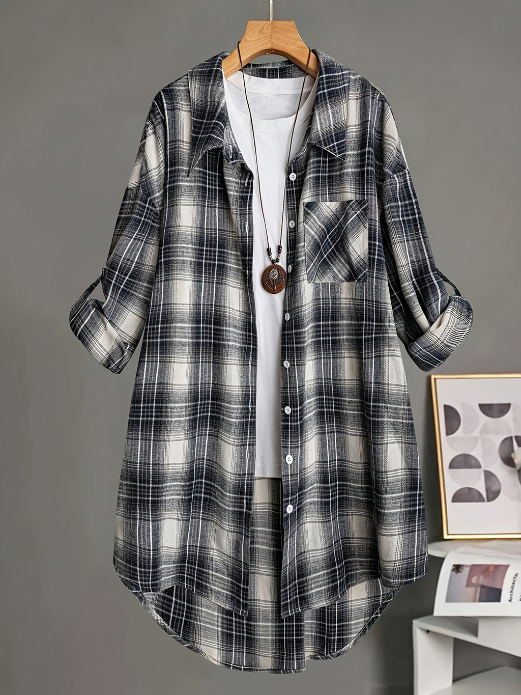 Plus Size - Plus Size - Classic Tartan Check Shirt, Mid-Length/Spring/Autumn Style/Women'S Clothing - Mixed colors